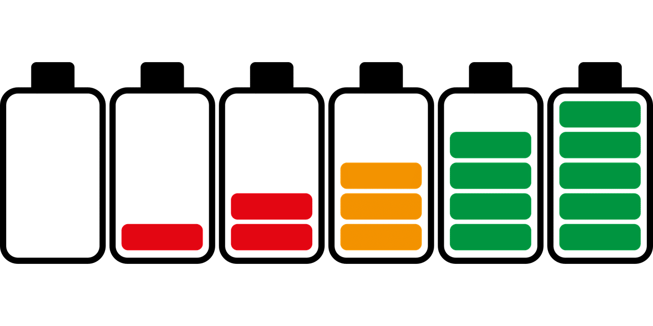 Batterie, Batterliezustand, Batterielevel rot, gelb, grün